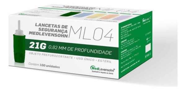 Lanceta Com Trava De Segurança 23g 0,64x1,8mm 100unids