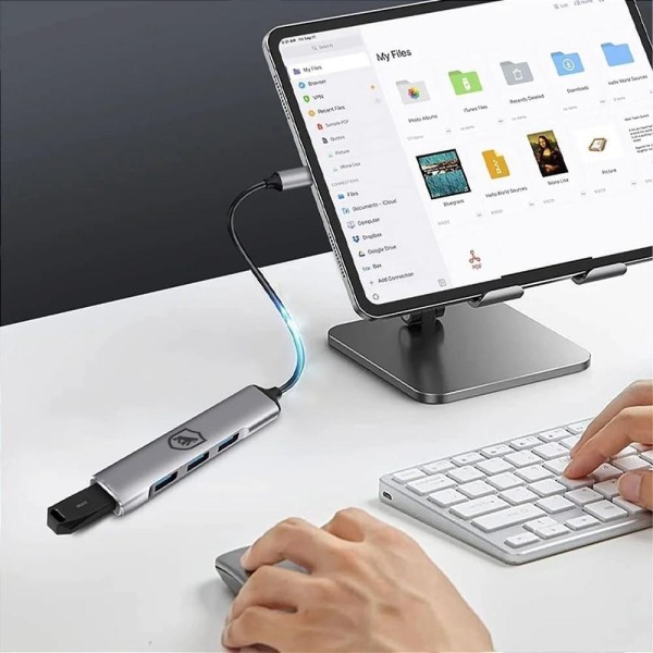 Encontraproduto.com.br - Suporte para Notebook + Adaptador Tipo C 4 em 1 - Gshield
