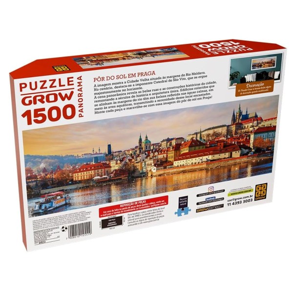 Encontraproduto.com.br - Quebra Cabeça Panoramico Por do Sol em Praga 1500 Peças Grow 04551