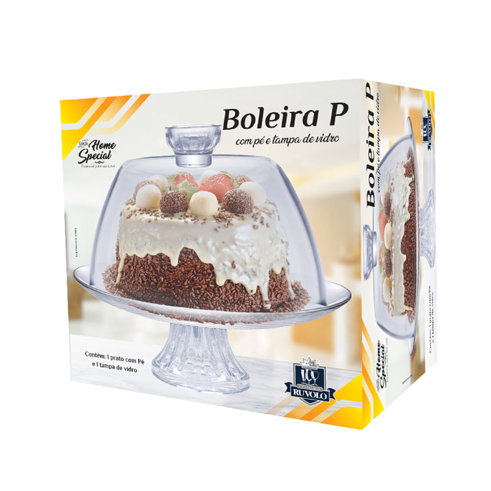 Encontraproduto.com.br - Boleira Vidro Ruvolo P Com Tampa e Pé