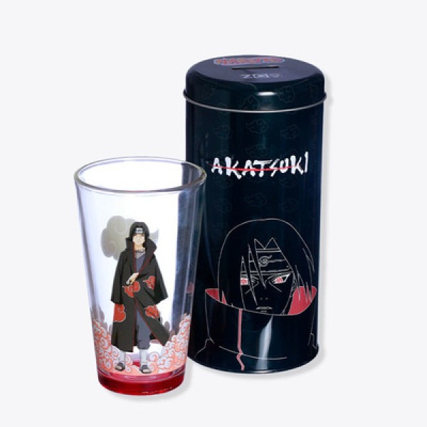 Copo de Vidro Naruto Akatsuki 500ml C/ Cofre em Alumínio Zona Criativa