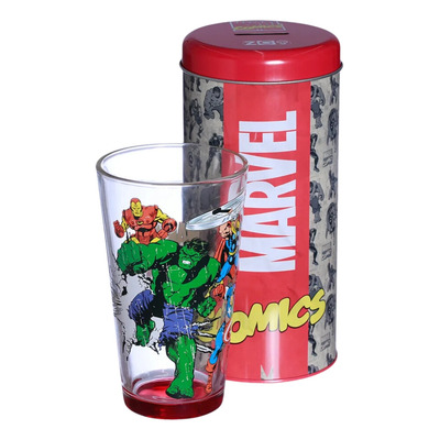 Copo de Vidro Marvel Comics 500ml C/ Cofre em Alumínio Zona Criativa