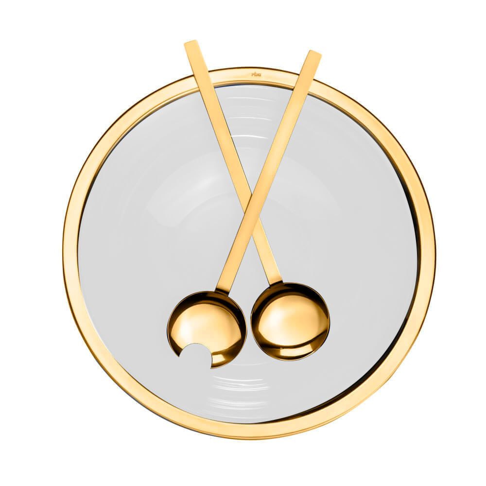 Encontraproduto.com.br - Saladeira Milan Jateada 4L Com Talheres Gold Design Elegante Riva