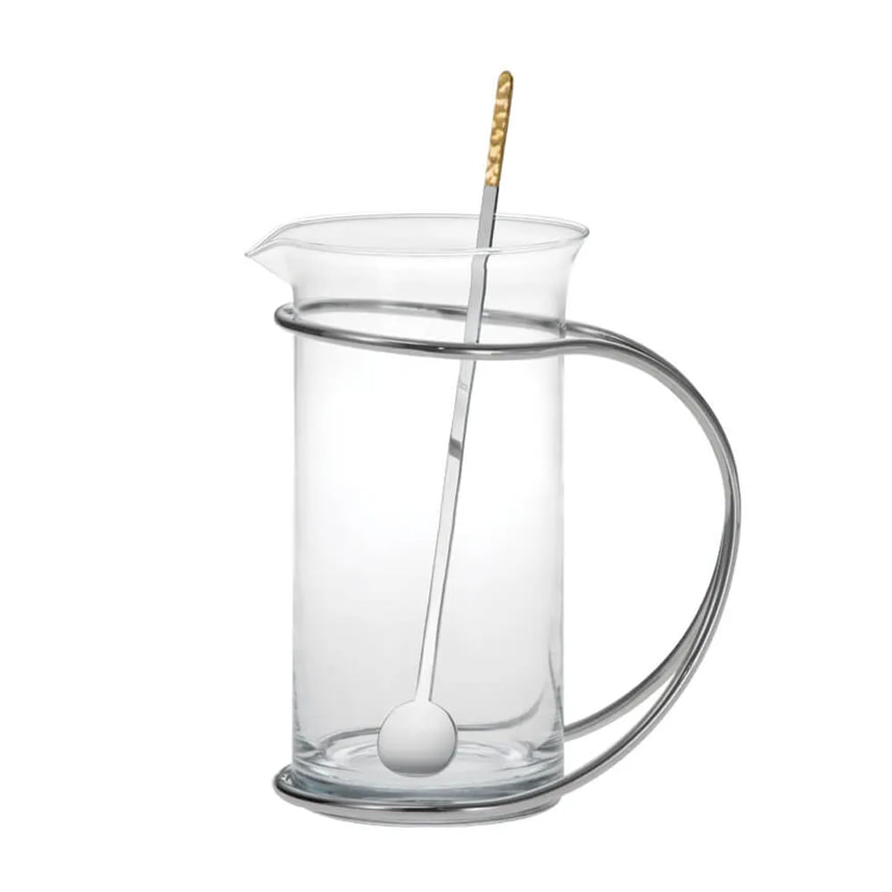 Encontraproduto.com.br - Jarra Riva 1.5L Aço Inox Com Mexedor Nocc, Detalhe Dourado E Design Único