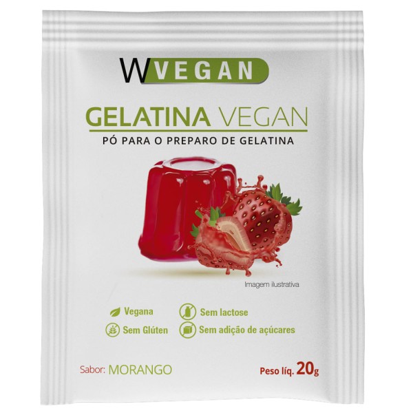 Encontraproduto.com.br - Gelatina Vegan Sabor Morango 20g em Sachê - WVegan