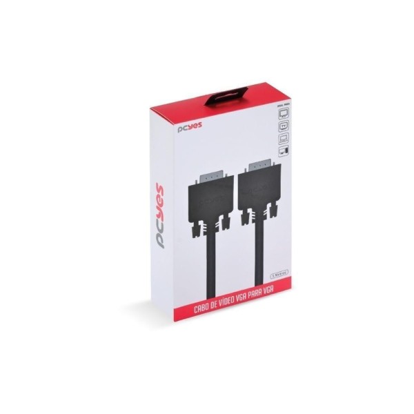 Encontraproduto.com.br - Cabo de Vídeo VGA 15 Pinos Macho para VGA 15 Pinos Macho 28AWG Puro Cobre 5 Metros - PVM15-5