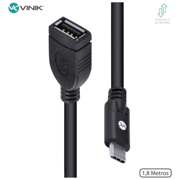 Cabo USB Tipo C X Extensor USB a Femea 2.0 2 Metros - C20UAF-18