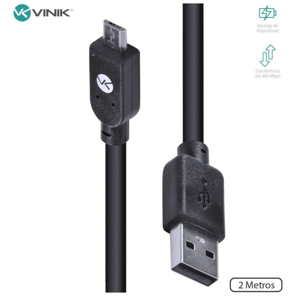 Encontraproduto.com.br - Cabo USB X Micro USB B 2.0 5 Pinos 2 Metros Preto - MUSB-2