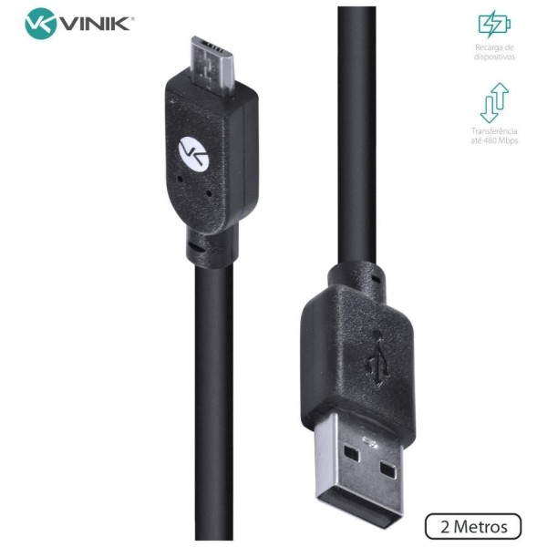 Encontraproduto.com.br - Cabo USB X Micro USB B 2.0 5 Pinos 2 Metros Preto - MUSB-2