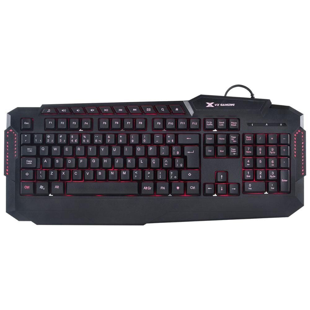 Encontraproduto.com.br - Teclado USB Gamer VX Gaming Hercules com Multimidia LED 3 Cores Cabo USB 1.8 Metros ABNT2 Preto - GT200