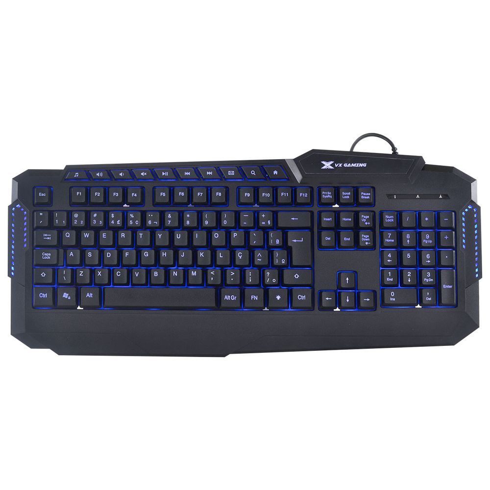 Encontraproduto.com.br - Teclado USB Gamer VX Gaming Hercules com Multimidia LED 3 Cores Cabo USB 1.8 Metros ABNT2 Preto - GT200