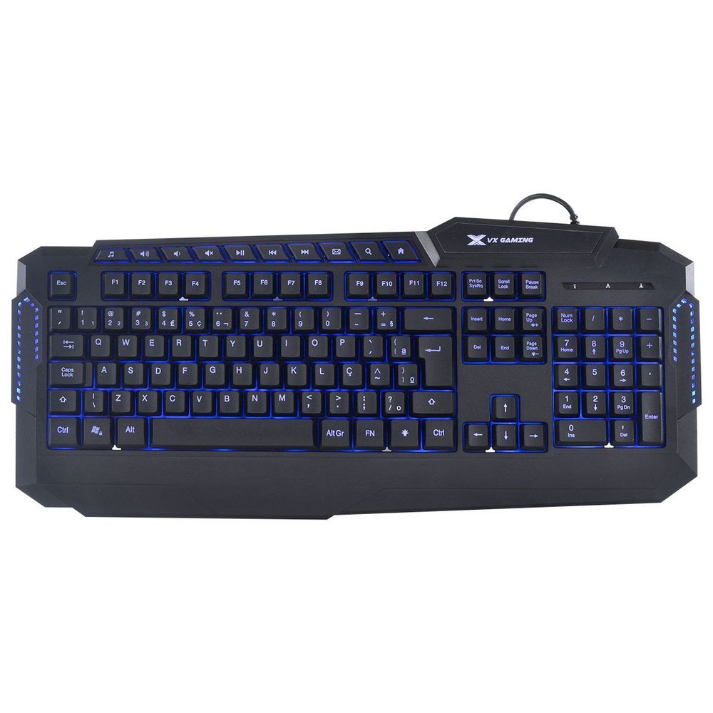 Encontraproduto.com.br - Teclado USB Gamer VX Gaming Hercules com Multimidia LED 3 Cores Cabo USB 1.8 Metros ABNT2 Preto - GT200