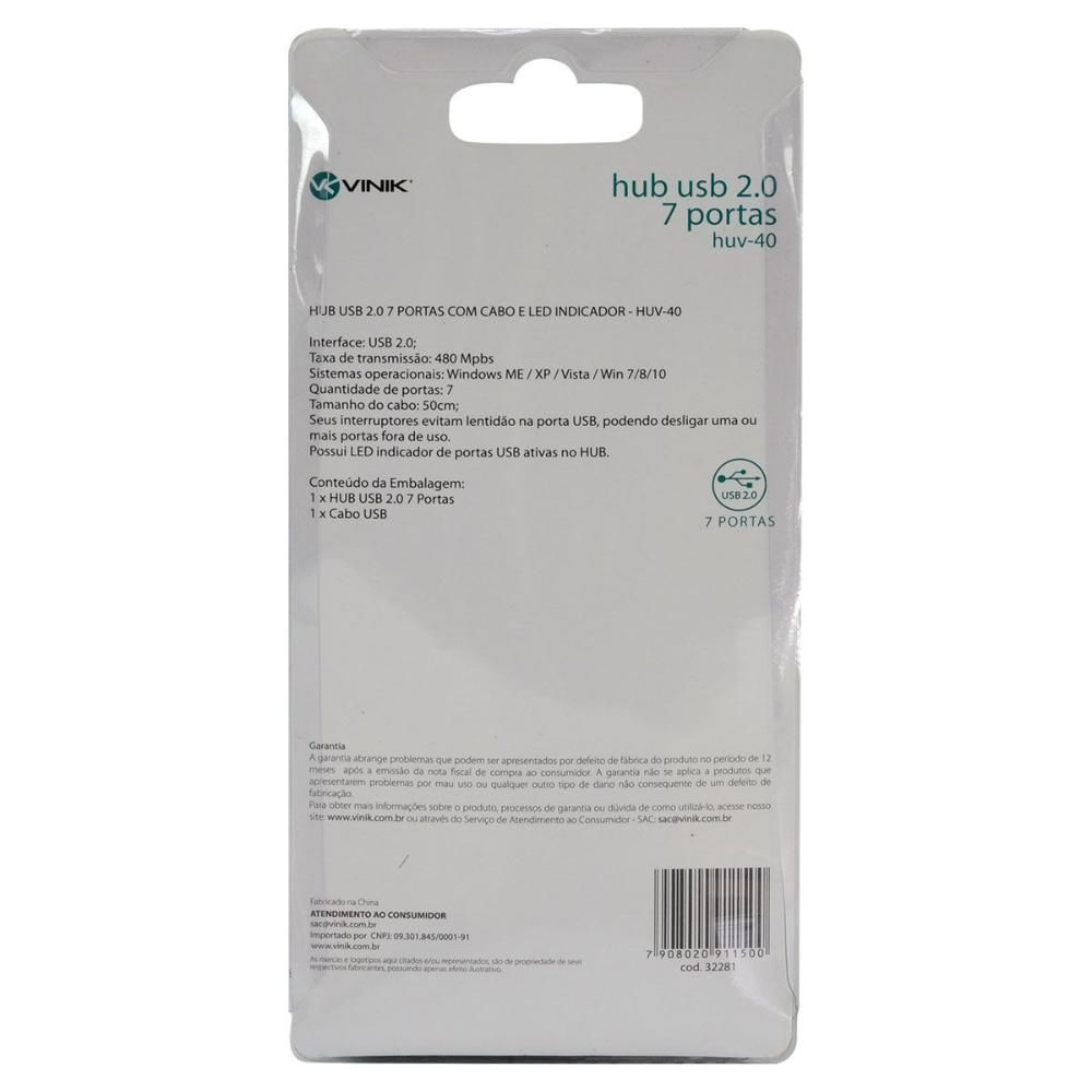 Encontraproduto.com.br - Hub USB VINIK 2.0 7 Portas Com Cabo E Led Indicador - Huv-40