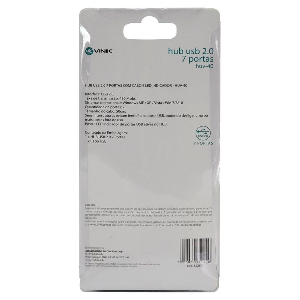 Encontraproduto.com.br - Hub USB VINIK 2.0 7 Portas Com Cabo E Led Indicador - Huv-40