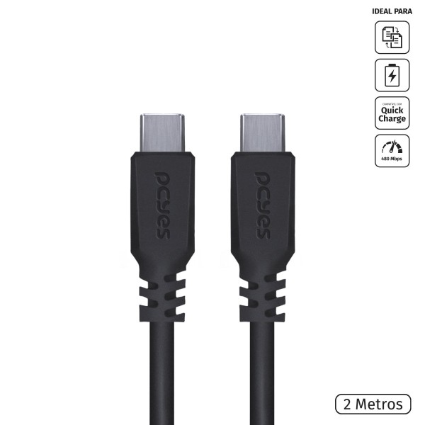 Encontraproduto.com.br - Cabo USB Tipo C 2.0 para USB Tipo C / TYPE C 2 Metros Preto - PUCP-02