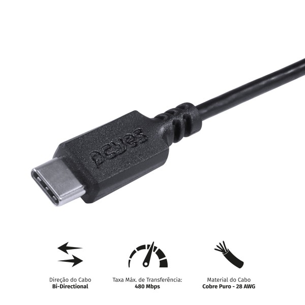 Encontraproduto.com.br - Cabo USB Tipo C 2.0 para USB Tipo C / TYPE C 2 Metros Preto - PUCP-02