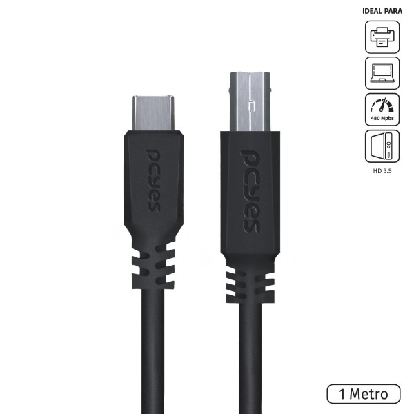 Encontraproduto.com.br - Cabo Para Impressora Usb Tipo C Para Usb B 2.0 1 Metro Preto - Pucbp-1