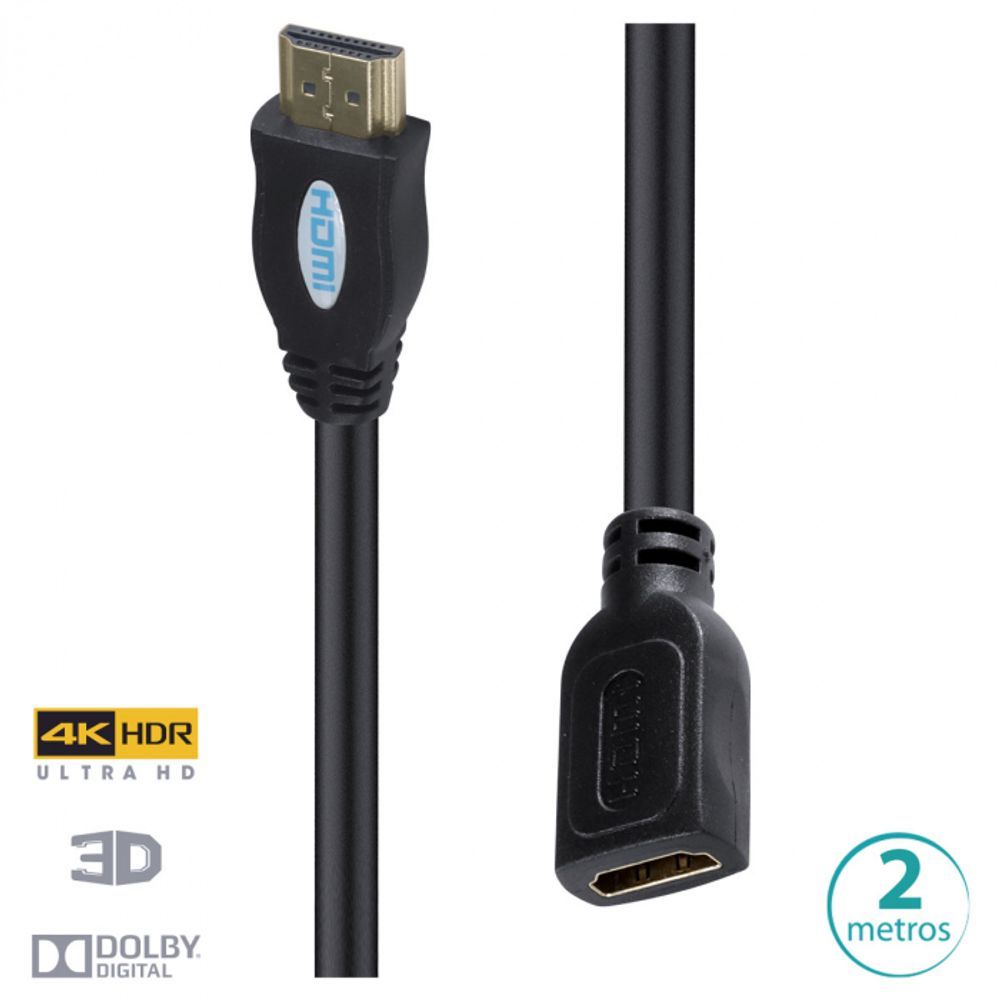 Encontraproduto.com.br - Cabo Extensor HDMI 2.0 4K ULTRA HD 3D Conexao ETHERNET 2 Metros - H20F-2