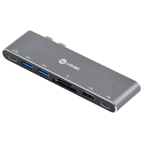 Encontraproduto.com.br - Hub Usb Tipo C Type C 7 Em 2 - 2 Usb 3.0 + Leitor De Cartão Sd Tf + Hdmi 3 + Power Delivery