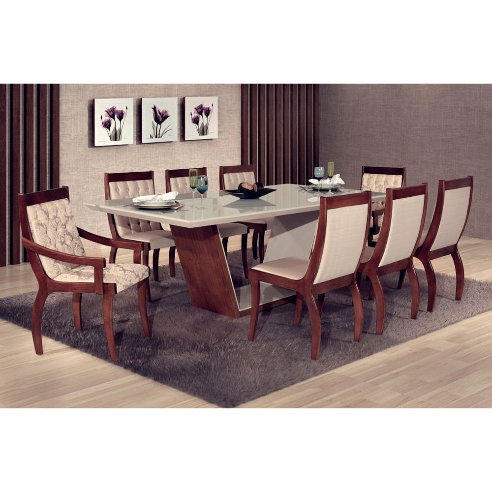 Conjunto de Mesa Luna com 8 Cadeiras Pérolas Mobillare