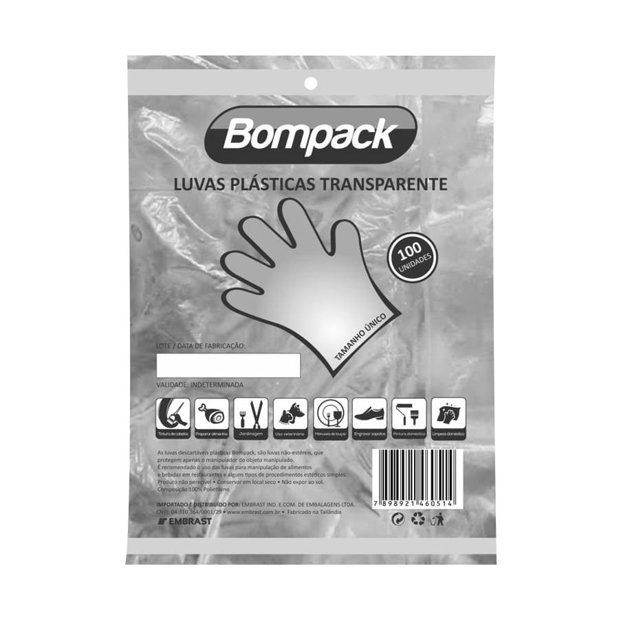 Encontraproduto.com.br - Luvas Plásticas Transparentes Bompack 100 Unidades