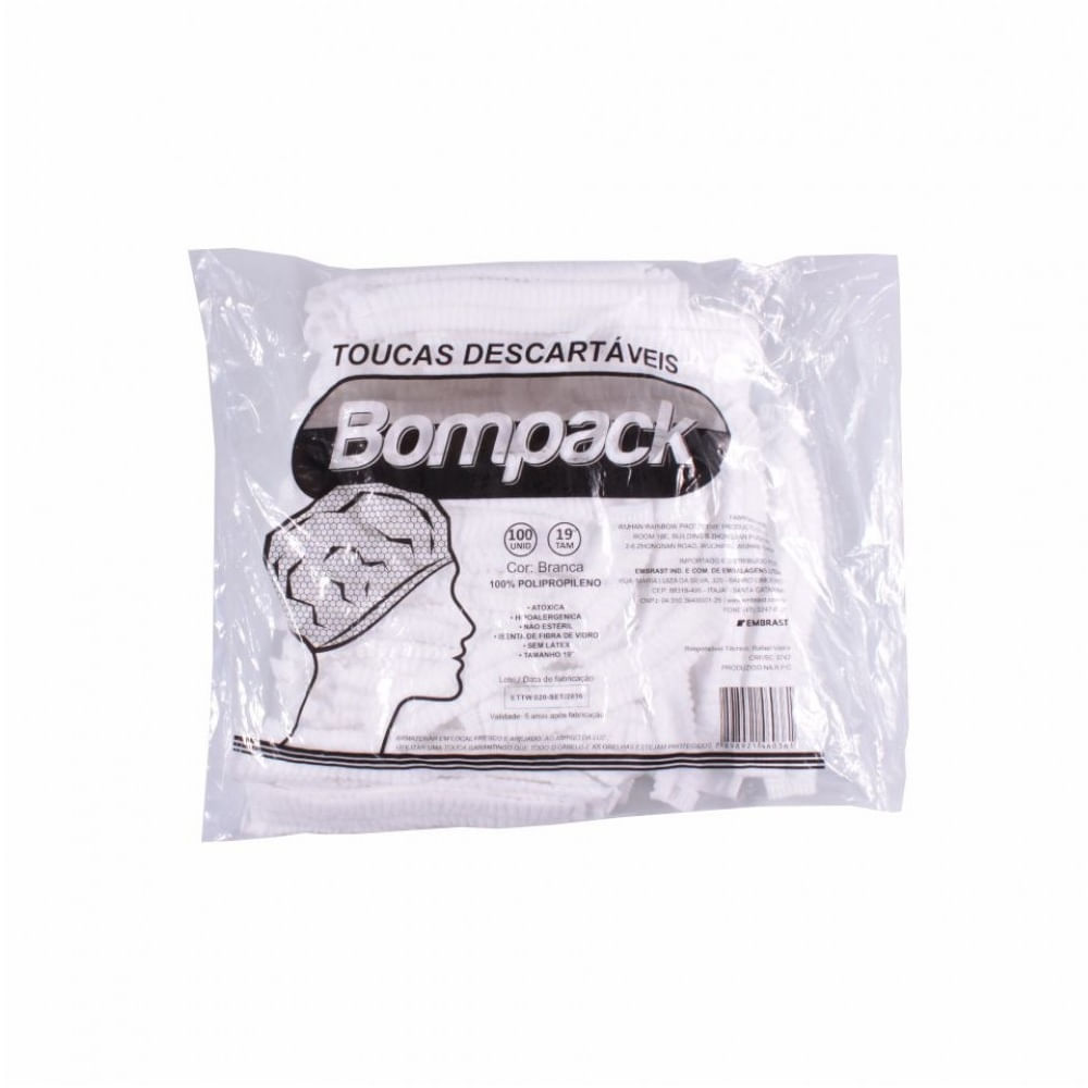 Encontraproduto.com.br - Touca Sanfonada Bompack com 100 Unidades Branca