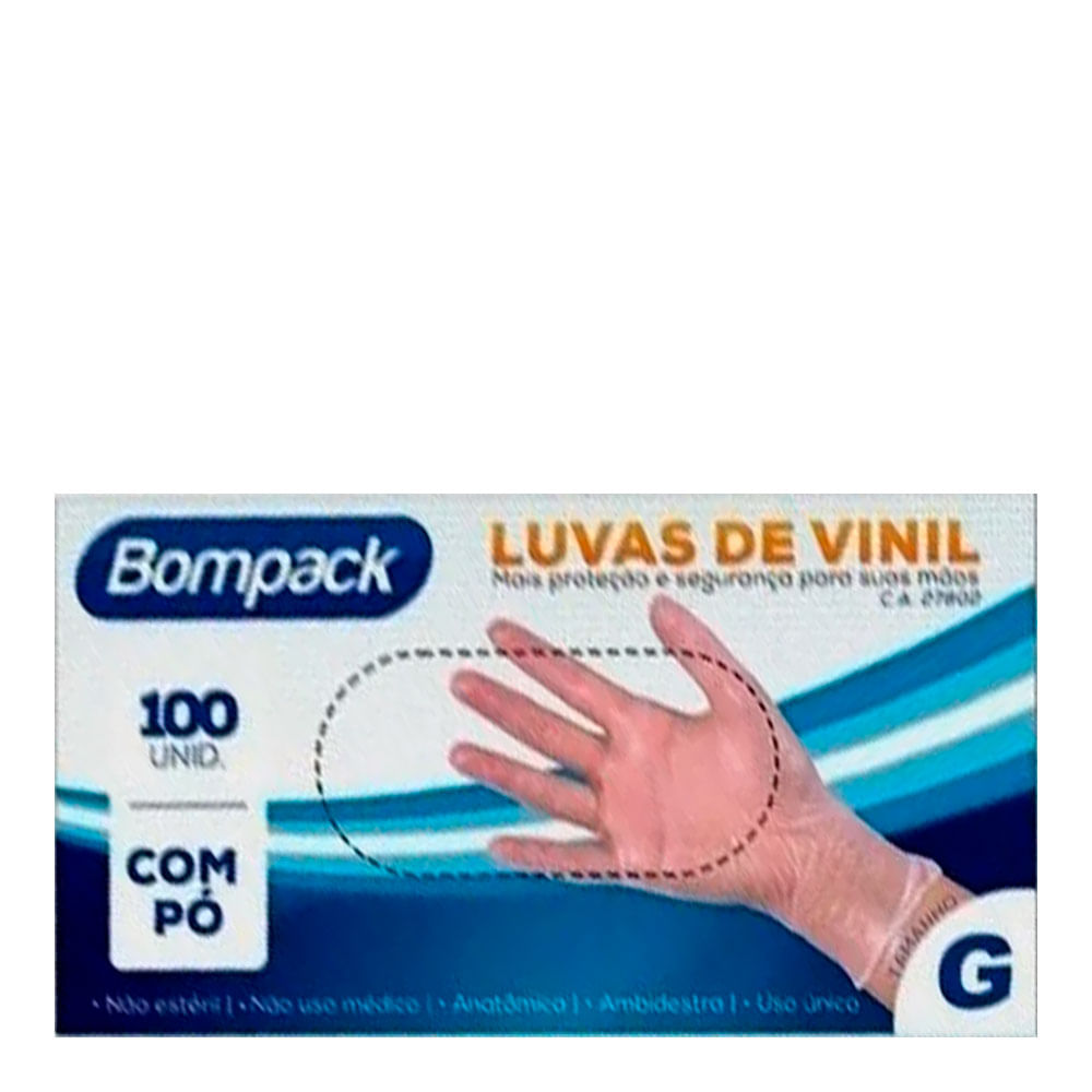 Encontraproduto.com.br - Luva Vinil Procedimento Bompack Med sem Pó Tam G - 100 luvas