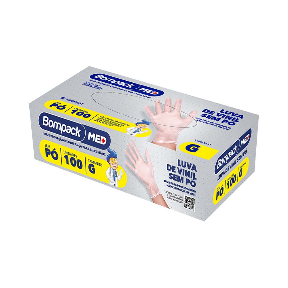 Encontraproduto.com.br - Luva Vinil Procedimento Bompack Med sem Pó Tam G - 100 luvas