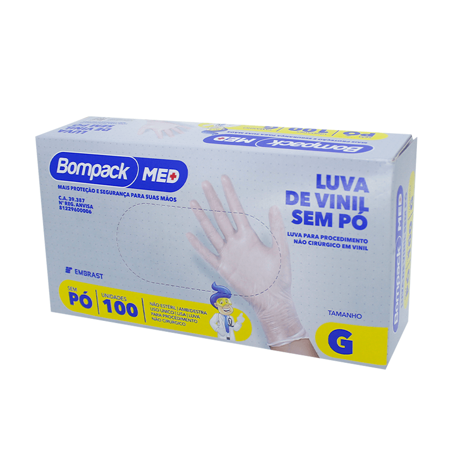 Encontraproduto.com.br - Luva Vinil Procedimento Bompack Med sem Pó Tam G - 100 luvas