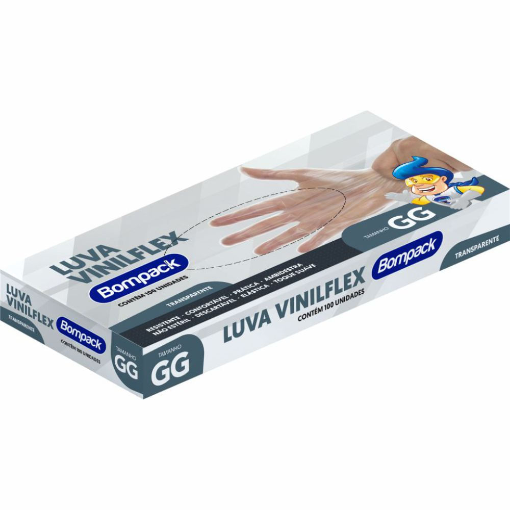 Encontraproduto.com.br - Luva Vinilflex Bompack Transparente Tamnho GG 100 Unidades
