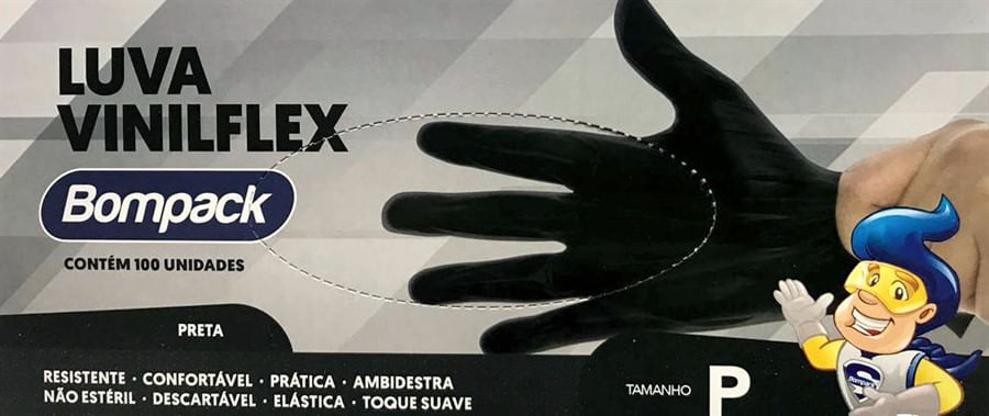Encontraproduto.com.br - Luva Vinilflex P Sem Pó Preta Com 100 UN - BOMPACK