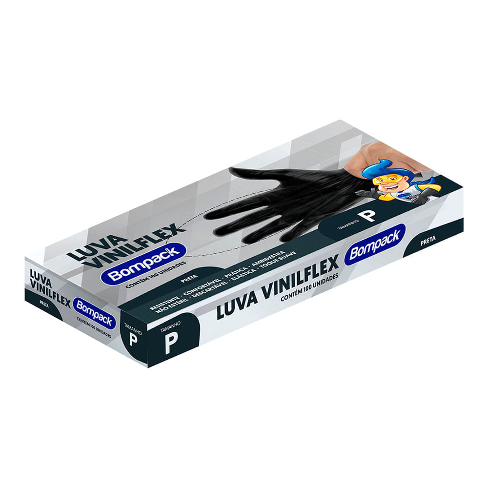 Encontraproduto.com.br - Luva Vinilflex P Sem Pó Preta Com 100 UN - BOMPACK