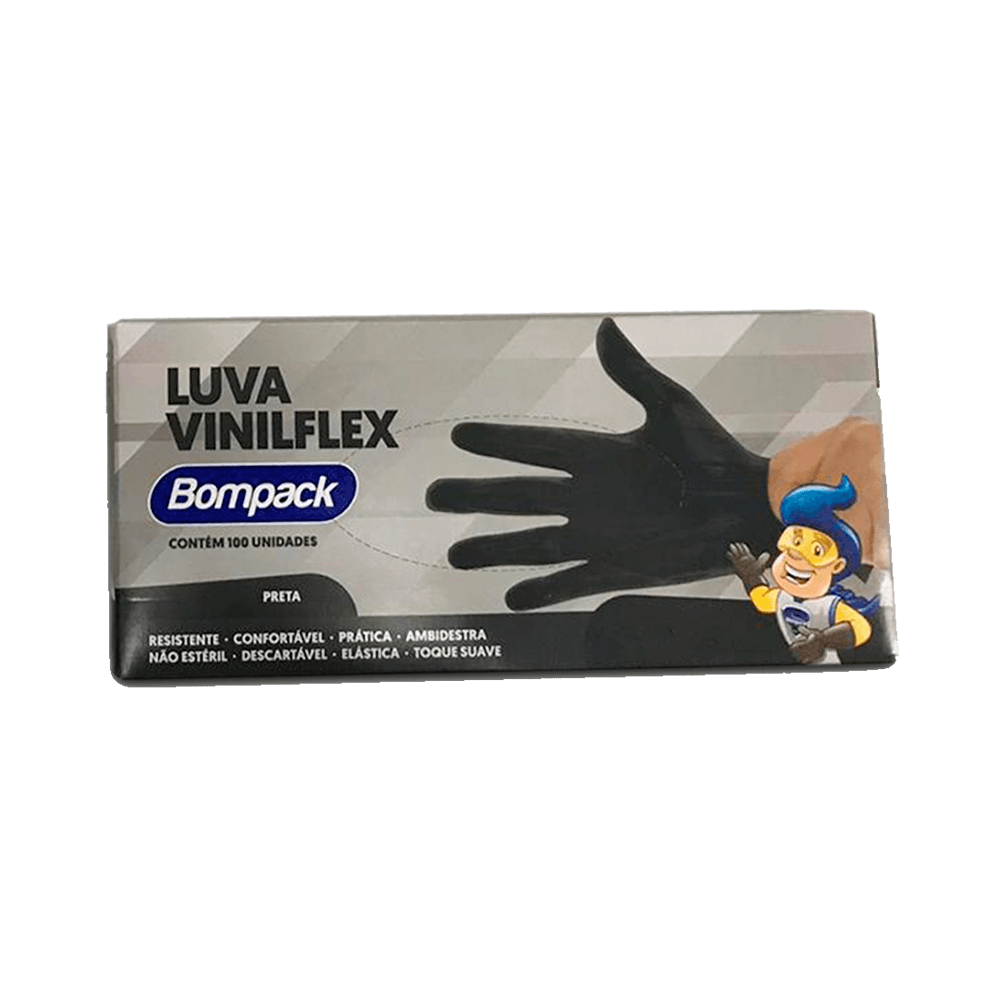 Encontraproduto.com.br - Luva Vinilflex P Sem Pó Preta Com 100 UN - BOMPACK
