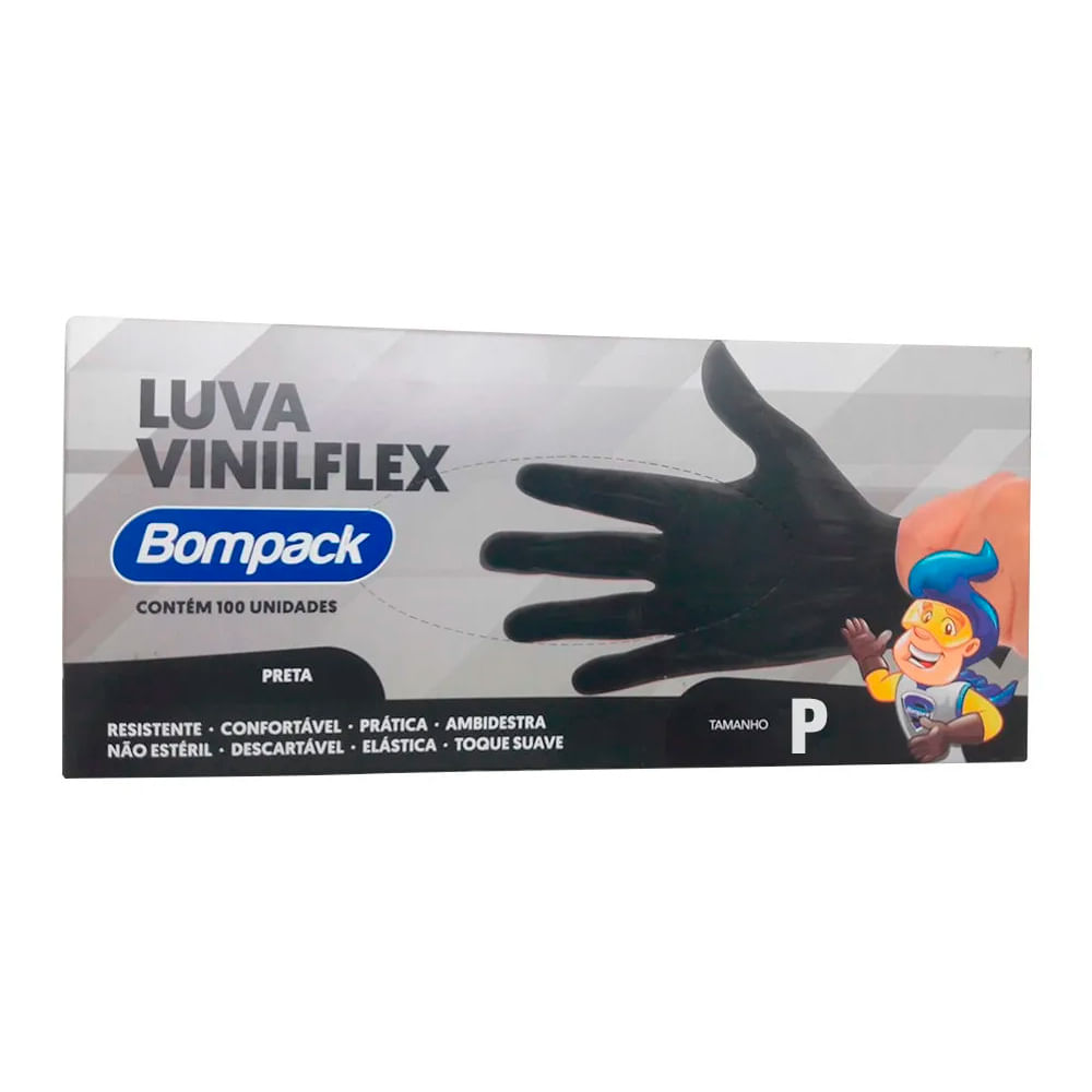 Encontraproduto.com.br - Luva Vinilflex P Sem Pó Preta Com 100 UN - BOMPACK