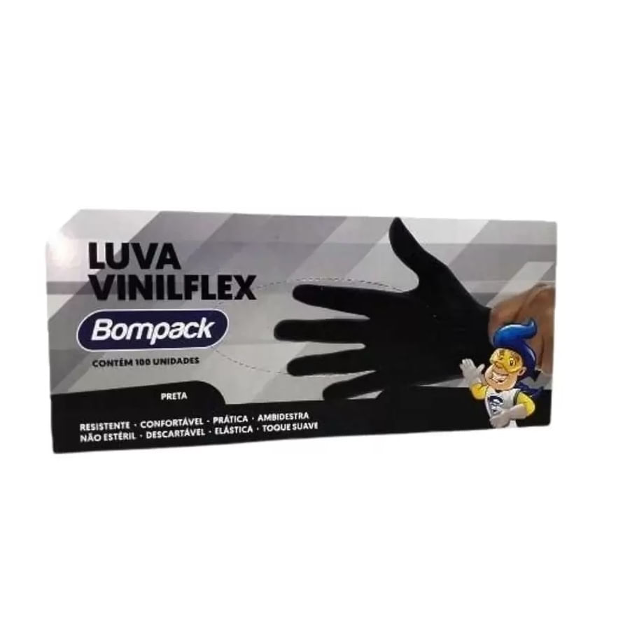 Encontraproduto.com.br - Luva Vinilflex P Sem Pó Preta Com 100 UN - BOMPACK