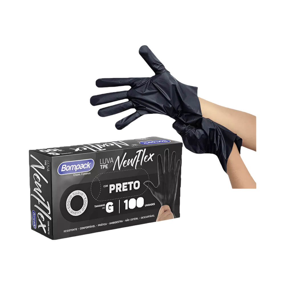 Encontraproduto.com.br - Luva Vinilflex G Sem Pó Preta Com 100 UN - BOMPACK