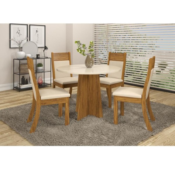 Conjunto Sala de Jantar Mesa Requinte e 4 Cadeiras Roma Viero