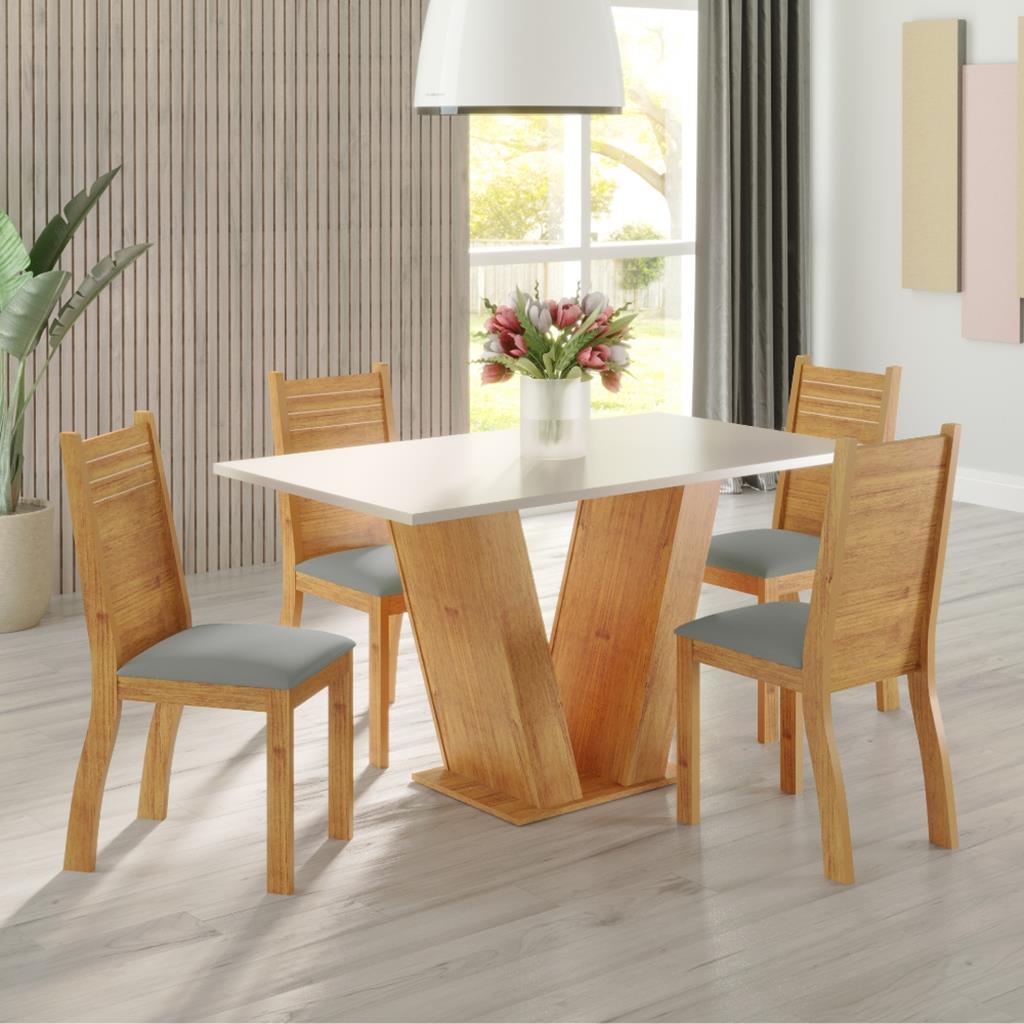 Conjunto Sala de Jantar Mesa 120cm Perola 4 Cadeira Napoli Viero