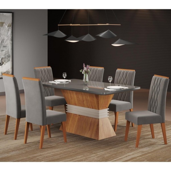 Conjunto Sala de Jantar Mesa Moby 6 Cadeiras Cristal Viero