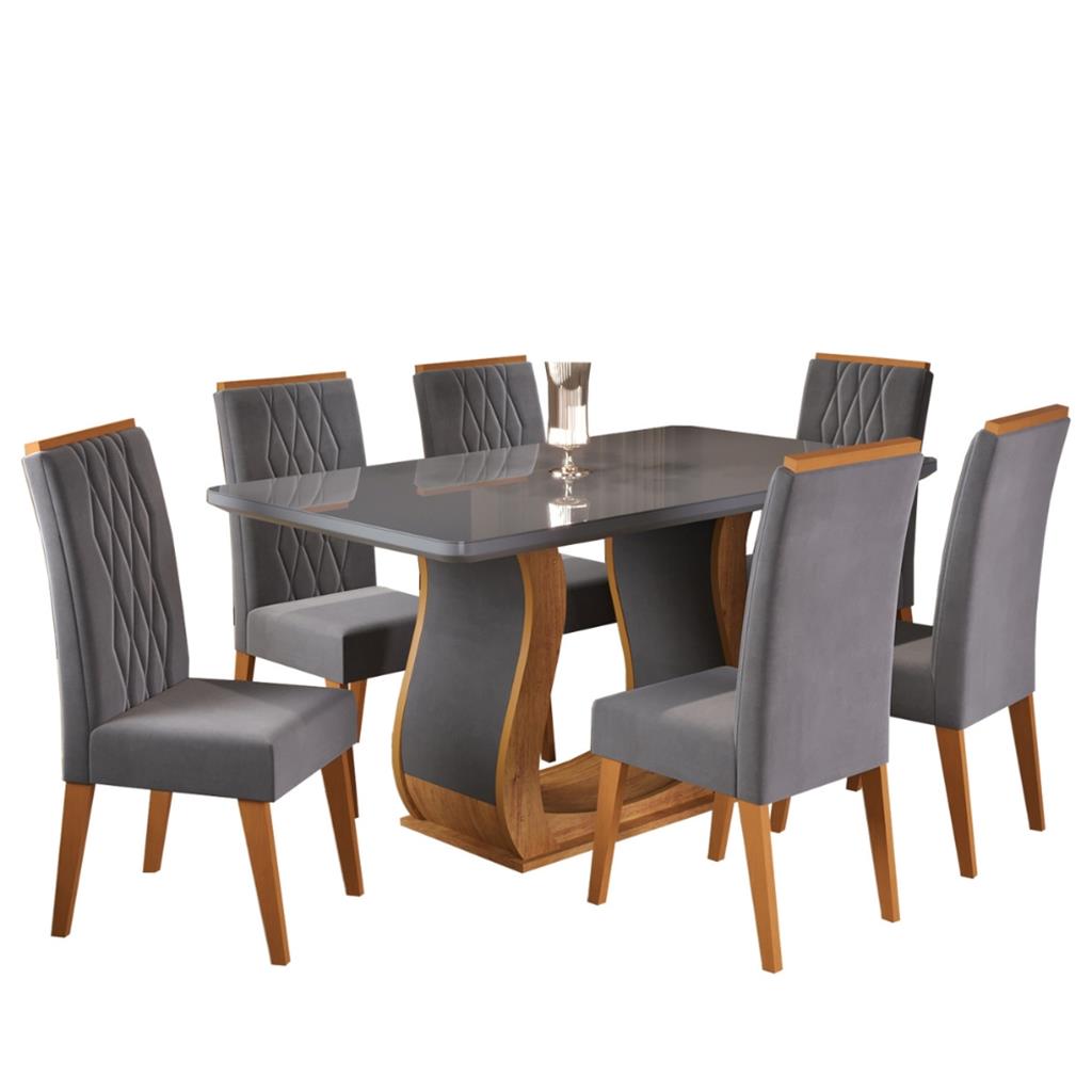 Encontraproduto.com.br - Conjunto Sala de Jantar Mesa Shakira 6 Cadeiras Cristal Viero