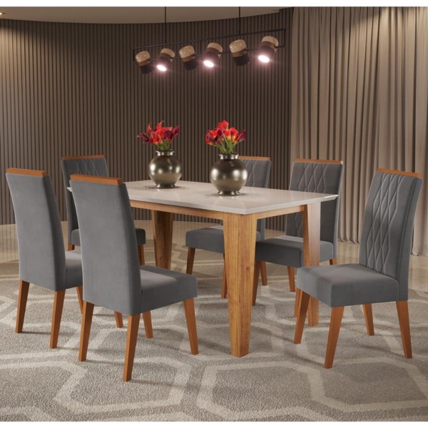 Conjunto Sala de Jantar Mesa Myla 6 Cadeiras Cristal Viero