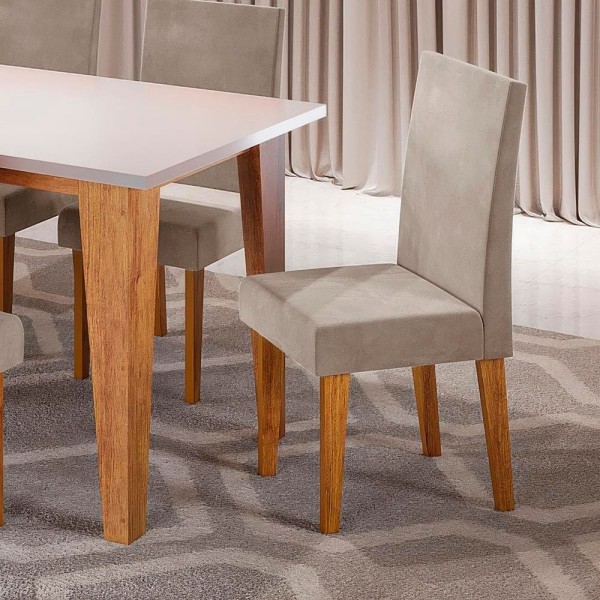 Encontraproduto.com.br - Mesa de Jantar Retangular Viero Milão com 6 Cadeiras Vênus Estofadas e Revestidas Mel, Blonde e Pérola