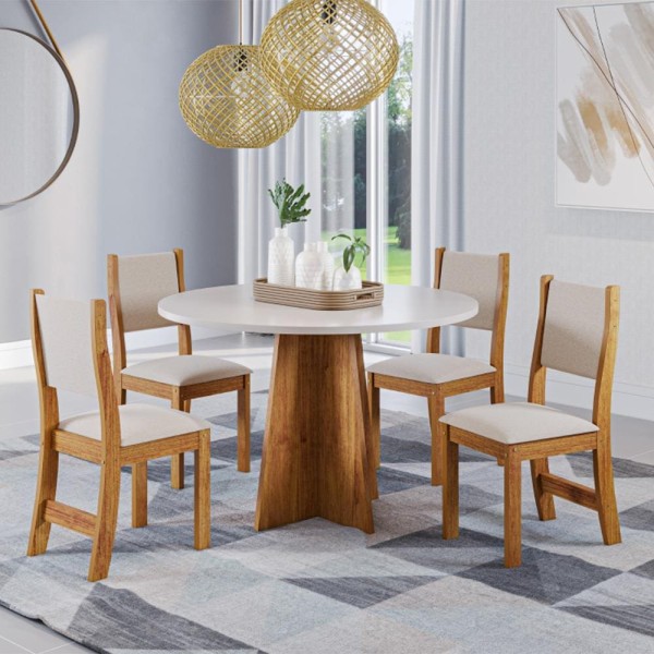 Encontraproduto.com.br - Mesa de Jantar Redonda Viero Província com 4 Cadeiras Estofadas Mel, Blonde e Bronze