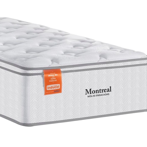 Encontraproduto.com.br - Colchão de Solteiro Inducol Montreal com Europillow e Revestimento em Tecido Malha 28x88x138cm - Branco