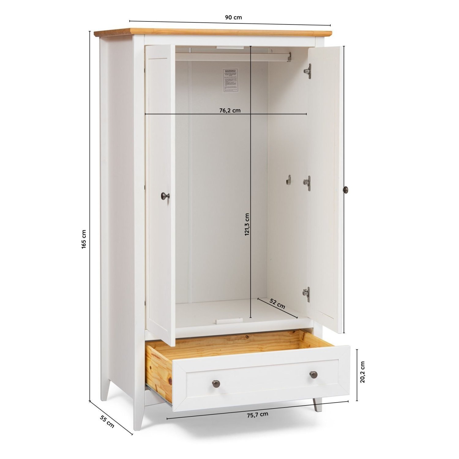 Encontraproduto.com.br - Guarda Roupa 2 Portas e 1 Gavetas em Madeira Maciça Branco Nest Branco/Carvalho