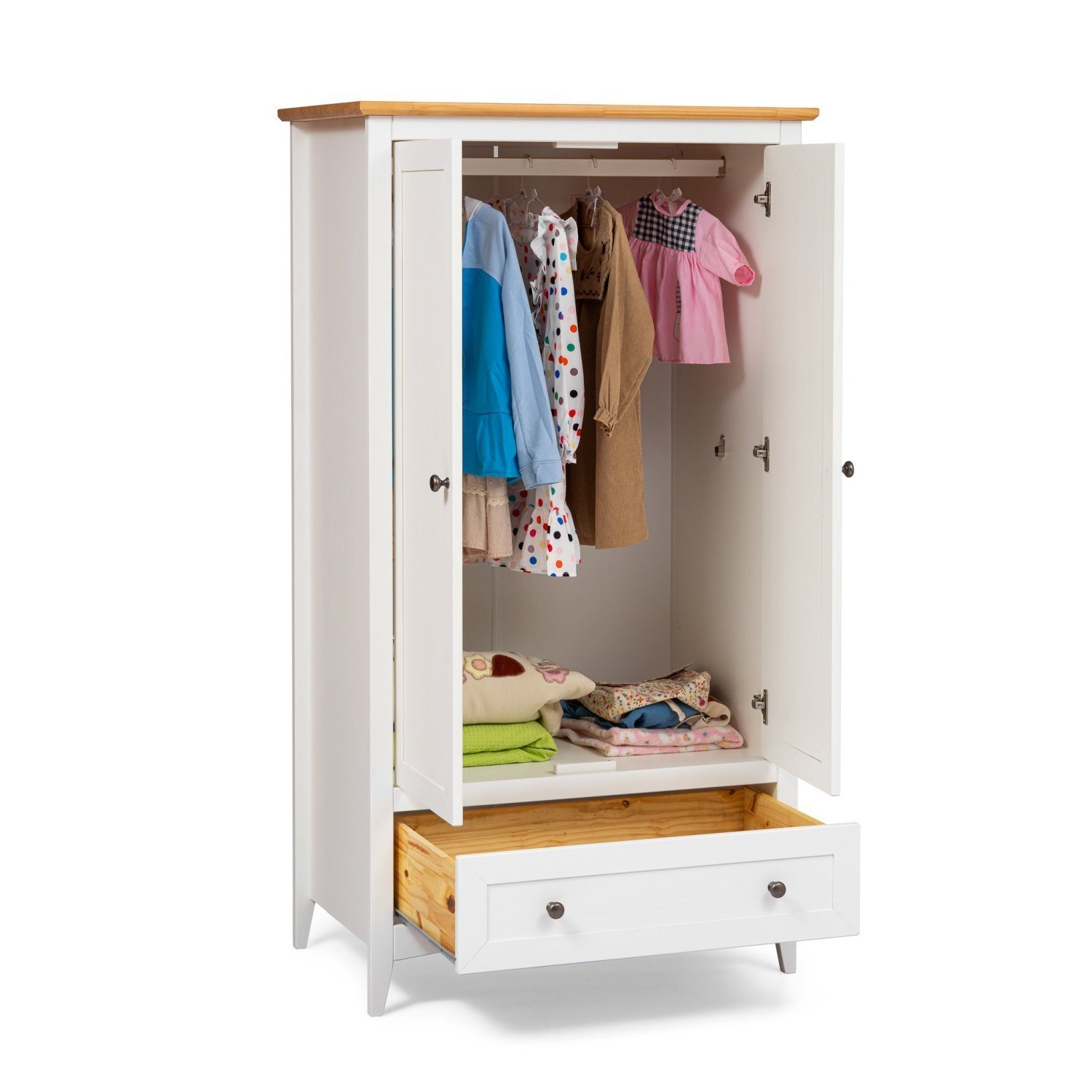 Encontraproduto.com.br - Guarda Roupa 2 Portas e 1 Gavetas em Madeira Maciça Branco Nest Branco/Carvalho