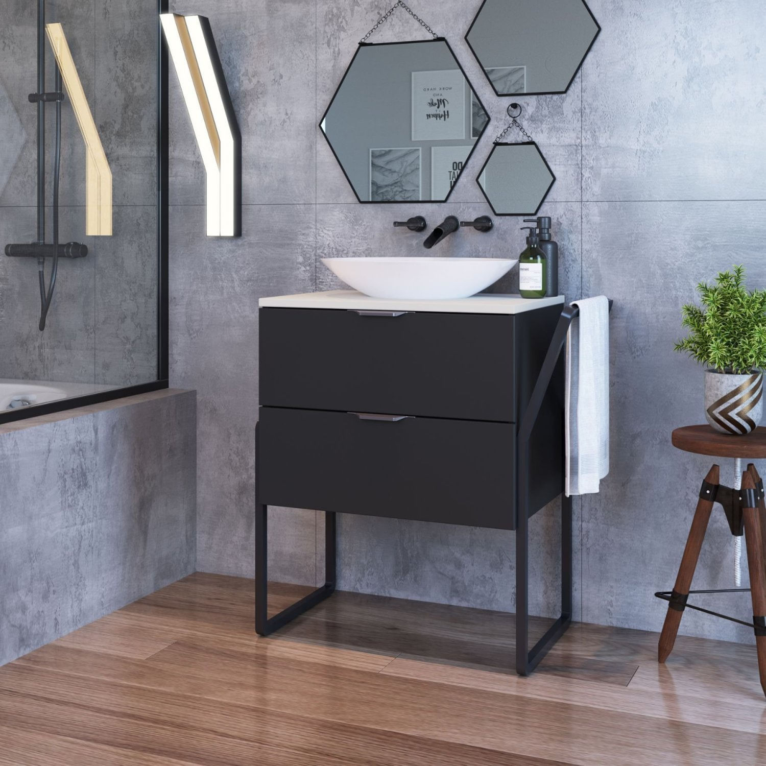 Gaveteiro Design com 2 Gavetas - Preto/Branco