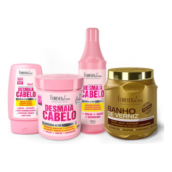 Encontraproduto.com.br - Kit Desmaia Cabelo Com Banho De Verniz e Tpm Forever Liss