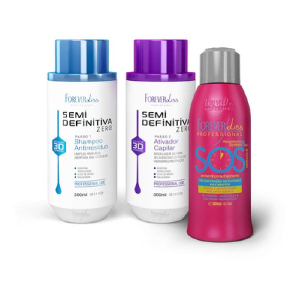Kit Escova Semi Definitiva Zero 2x300ml com Reconstrutor SOS Forever Liss