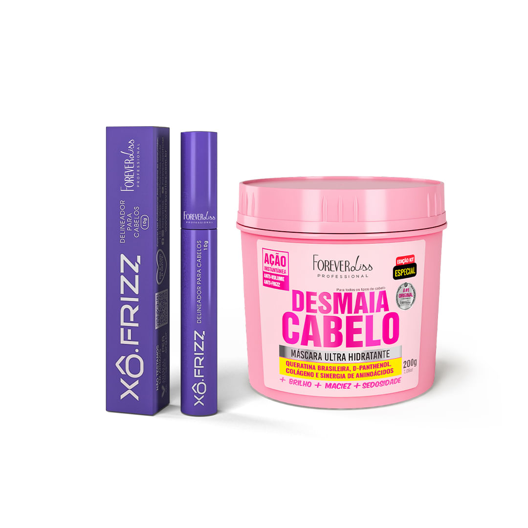 Kit Modelador de Fios Xô Frizz e Máscara Ultra Hidratante Desmaia Cabelo 200g Forever Liss